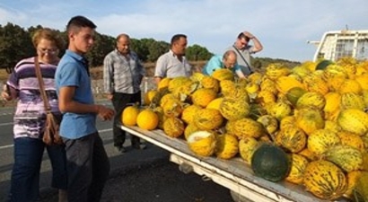 Balıkesir`de Köylüler Yol Üzerinde Kavun Pazarı Kurdu